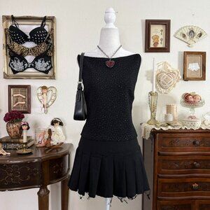 90's black sparkly high neck top